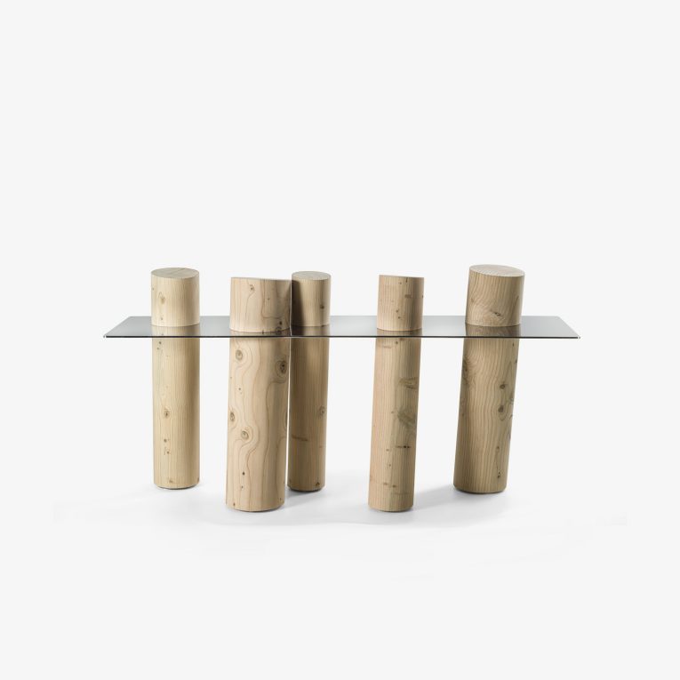 Console with polished steel top